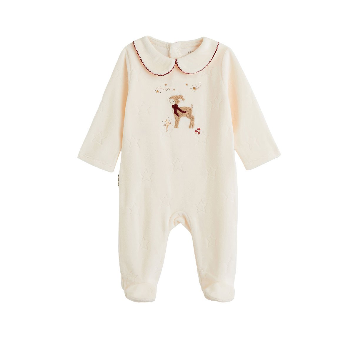 Pyjama bébé en velours Grace ecru, PETIT BEGUIN