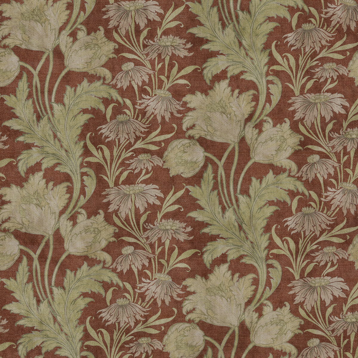 Emeline Floral Chenille Footstool with Oak Feet burgundy/floral print, ÉDITÉ