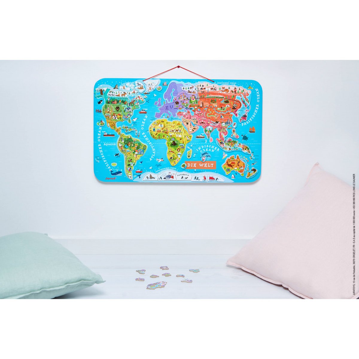Puzzle Monde Magnétique Allemand 92 Pièces couleur unique, JANOD