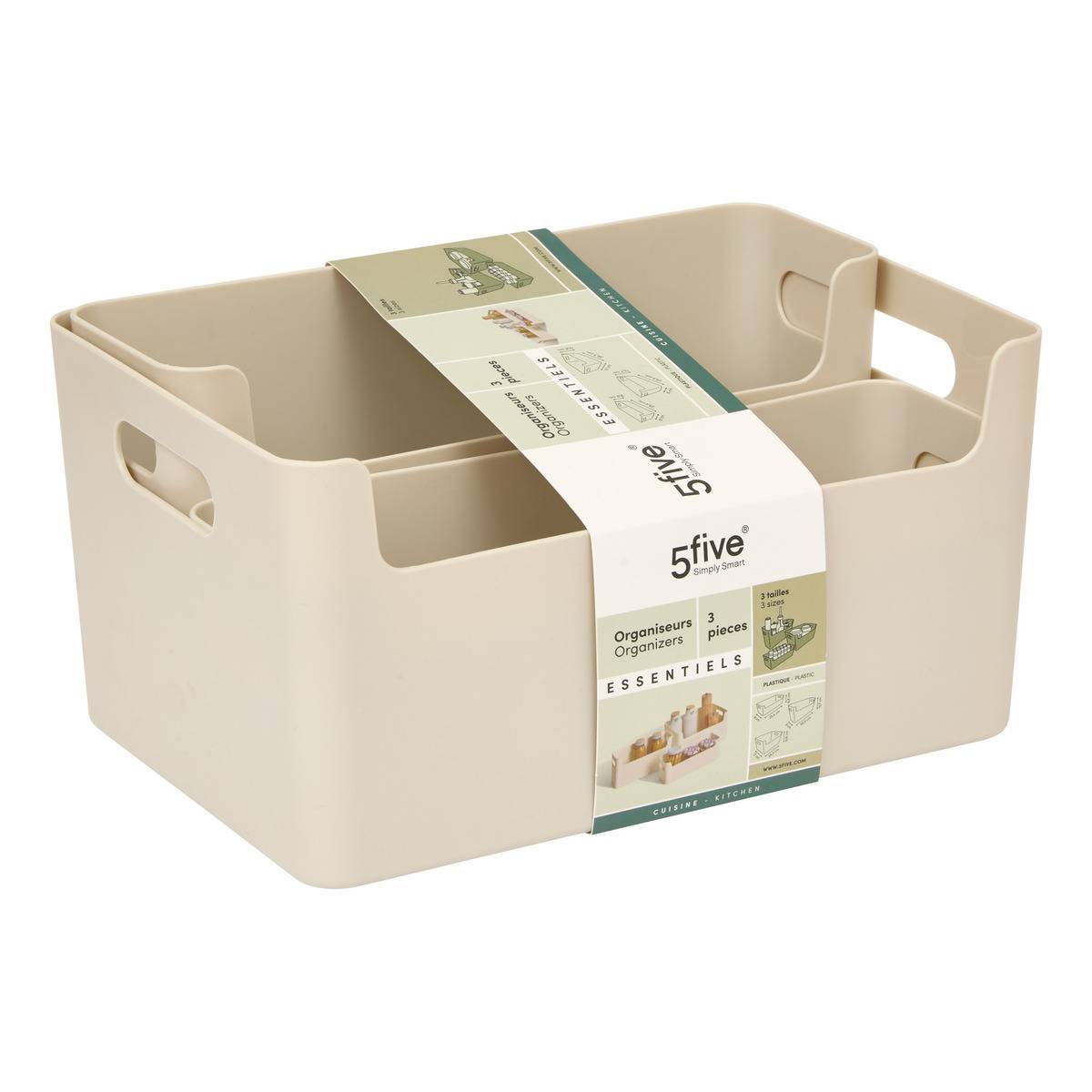 Lot de 3 paniers organiseurs ESSENTIELS beige, 5FIVE SIMPLY SMART