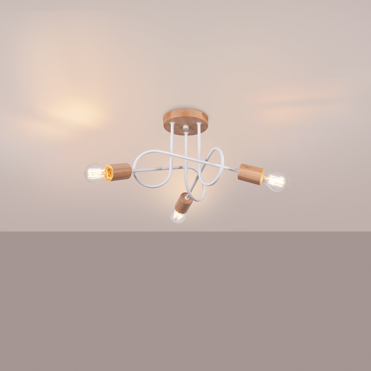 Lustre Acier Blanc/Bois Naturel E27 3 Ember blanc, EDEN