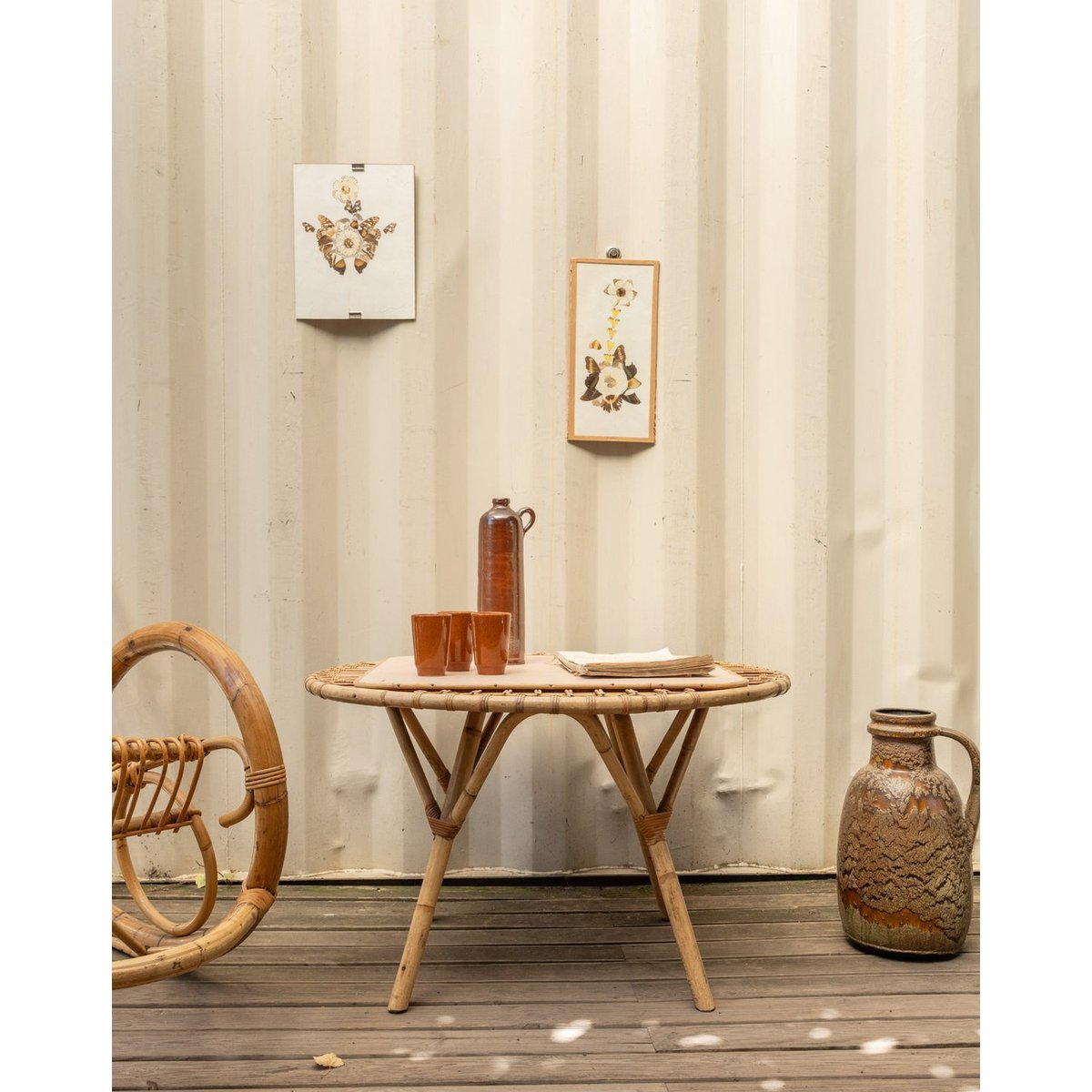 Table d'appoint en rotin Francine N°1482 - Bon état bois clair, DEBONGOUT