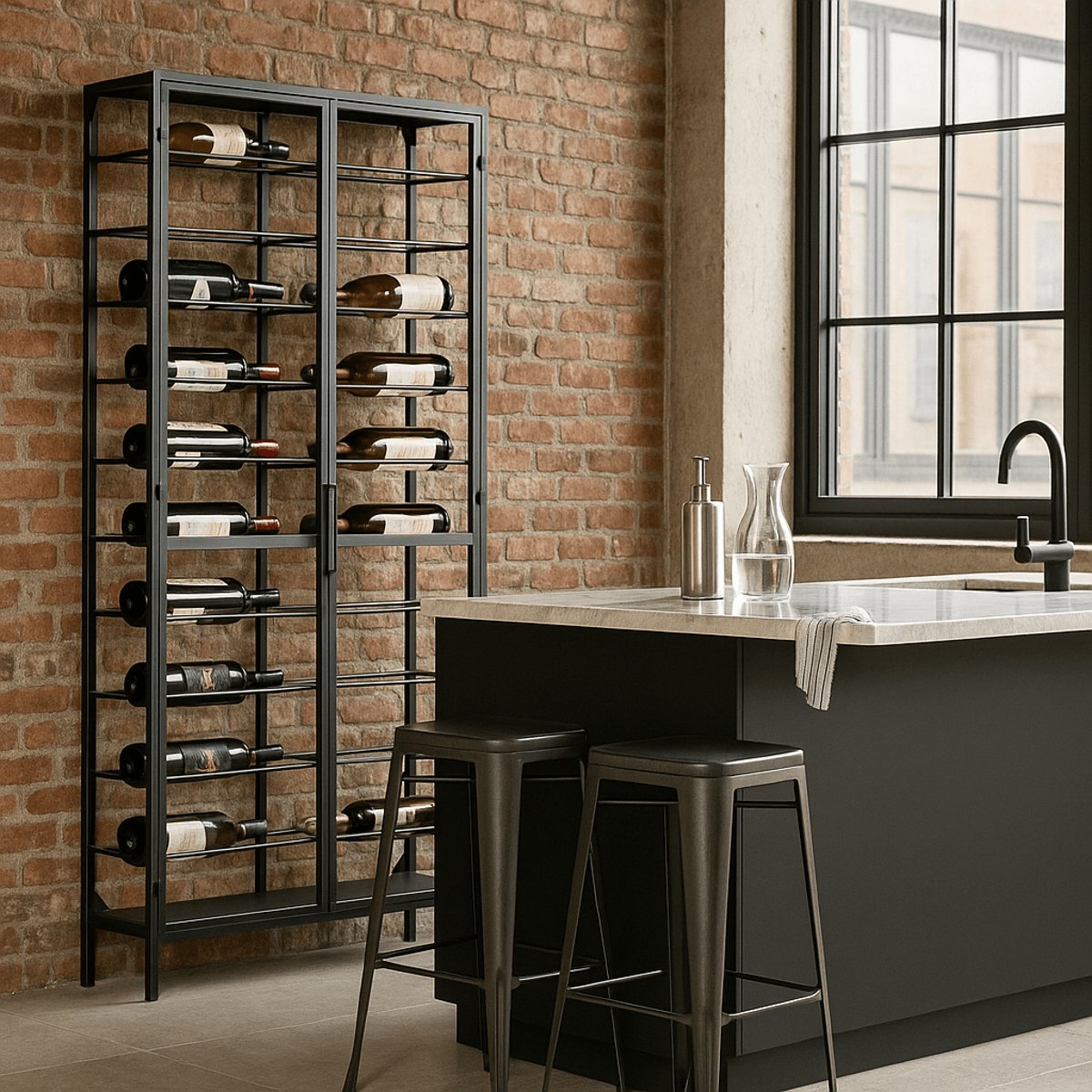 Porte-bouteilles en acier et verre, PORTO noir, KARE DESIGN