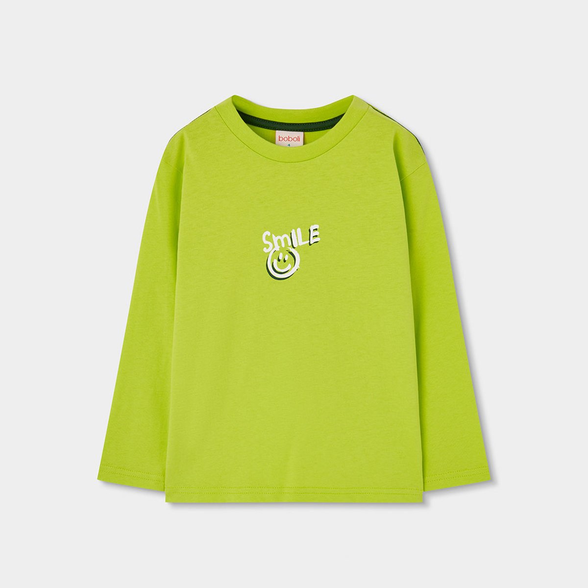 T-shirt garçon en maille imprimé Smile vert, BOBOLI