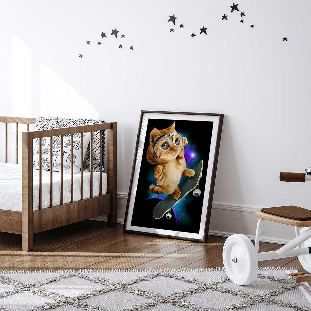 Affiche enfant skate chat affiche seule, HEXOA
