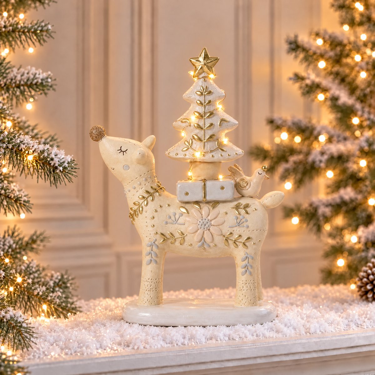 Figurine renne de noël à led décorative artificielle H24 ELFIE beige, SIA