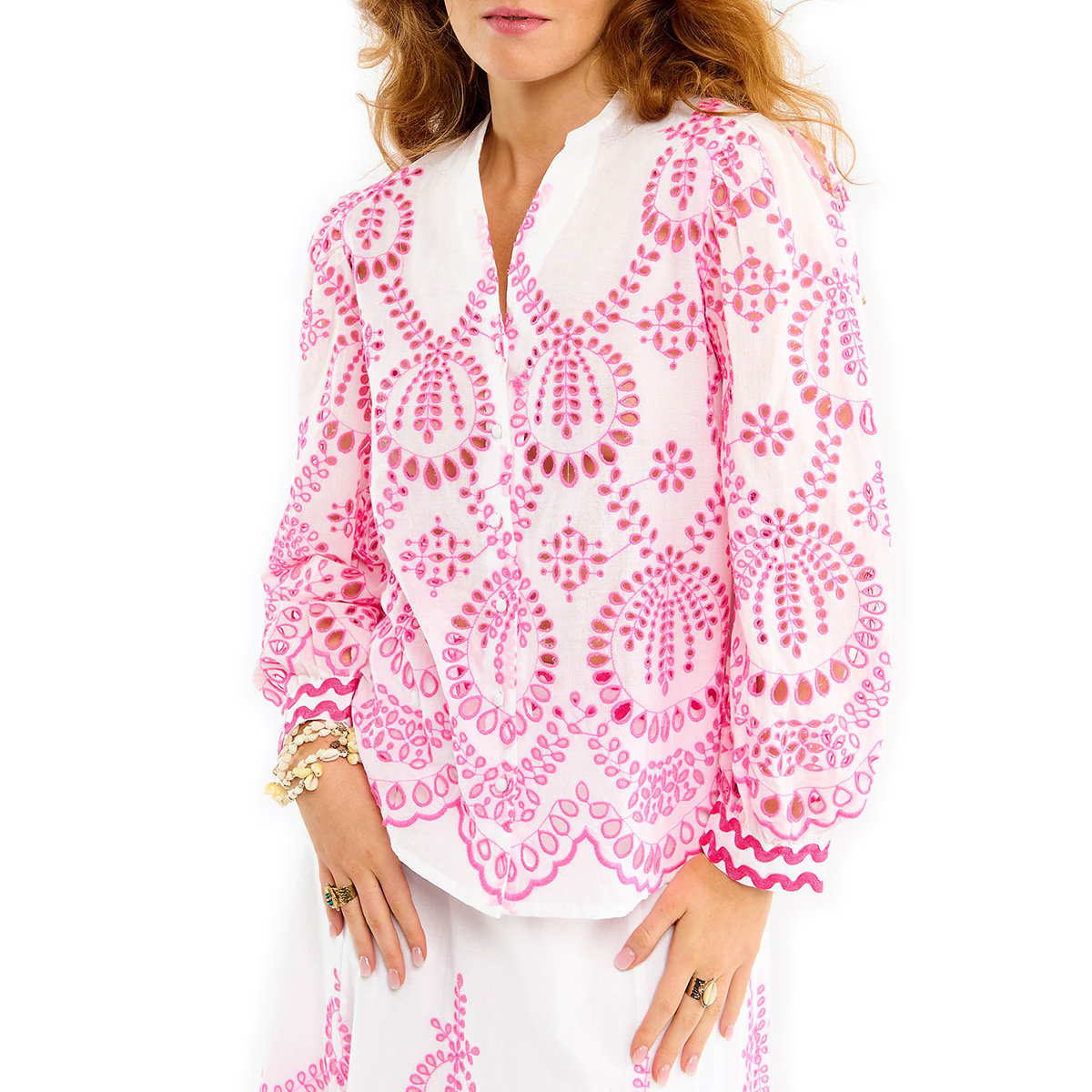 Blouse avec broderies col V CAMINO blanc, WILD