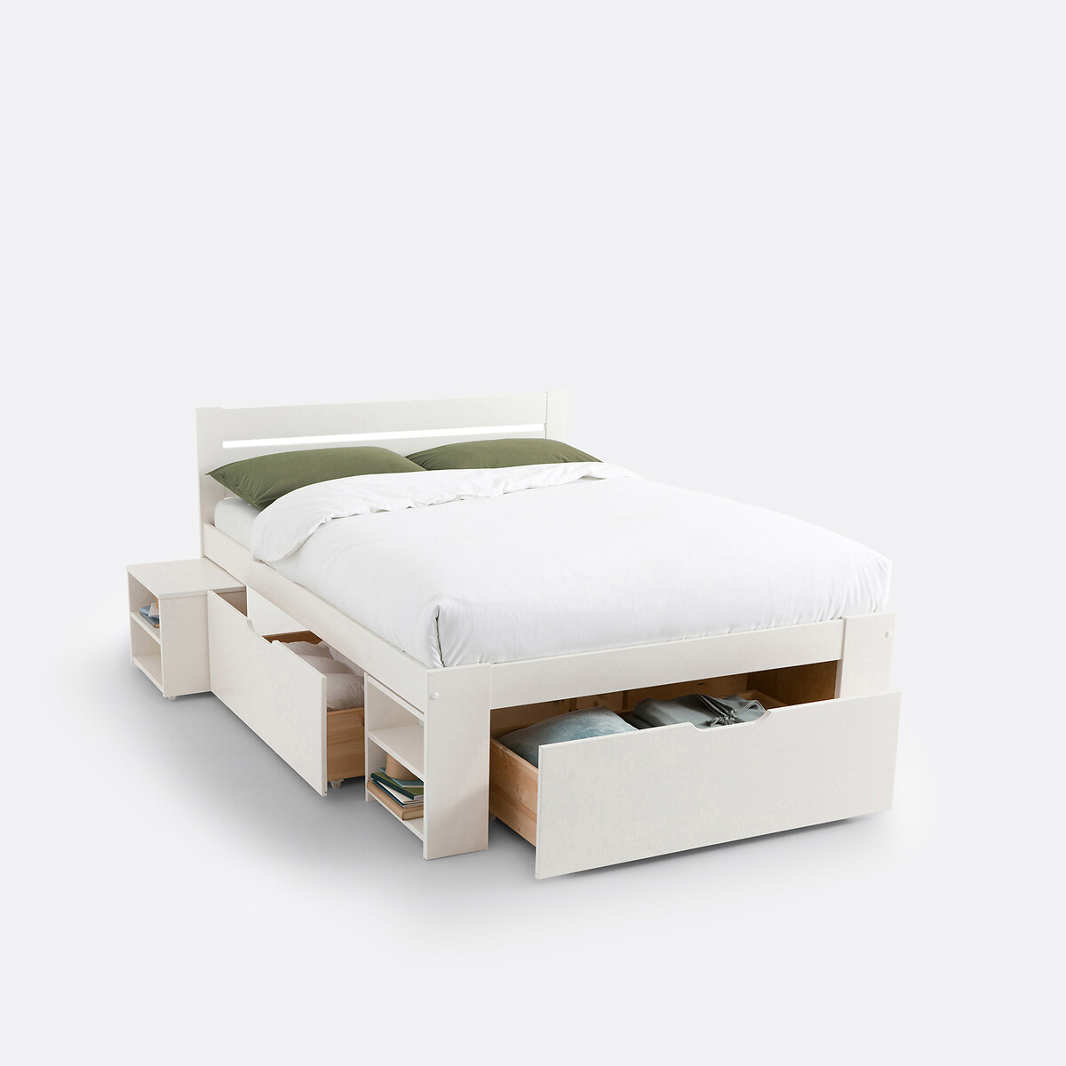 Bed met lattenbodem, lades en nachtkastjes, Konni wit, LA REDOUTE INTERIEURS
