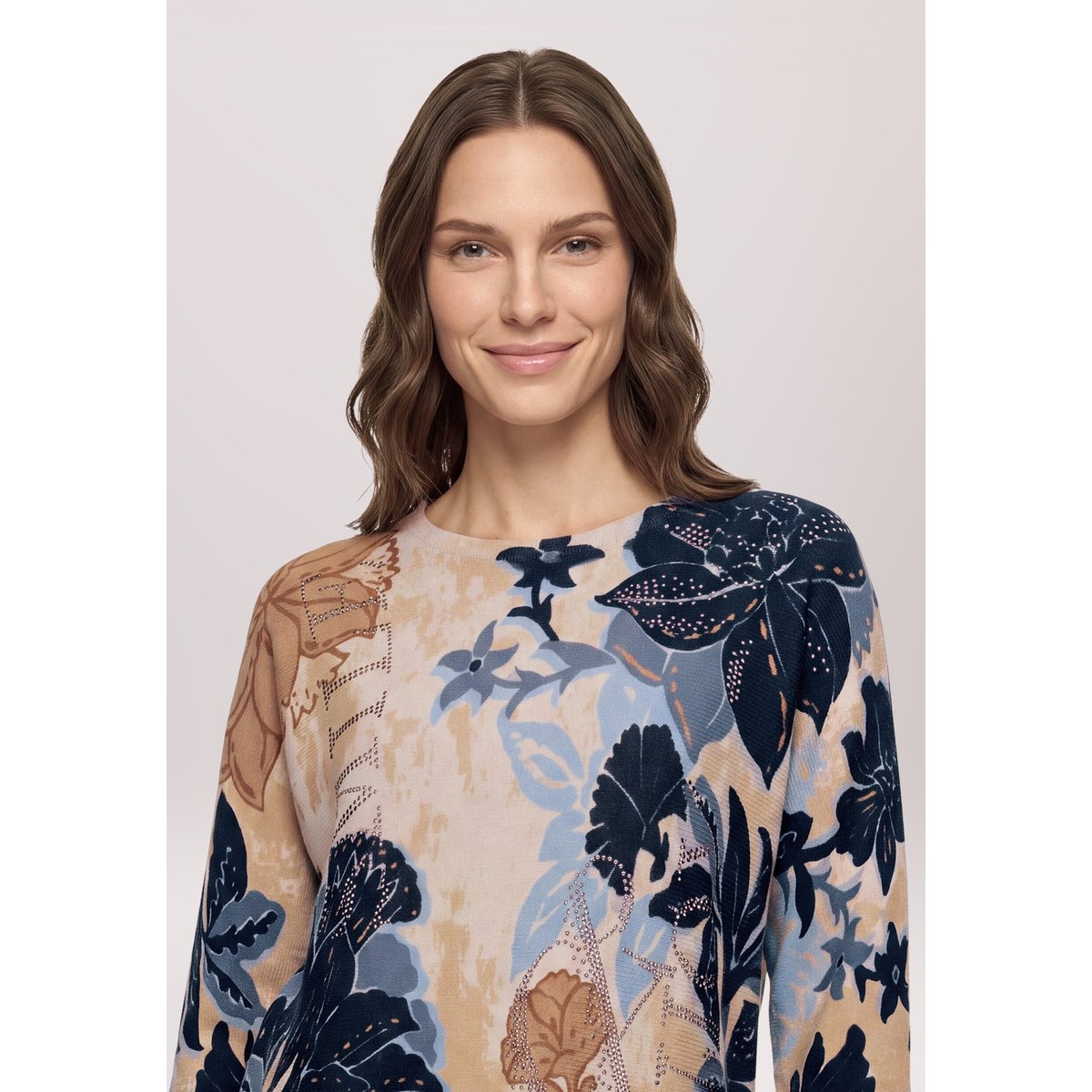 Pull-over en maille à manches chauve-souris beige/bleu, BETTY BARCLAY