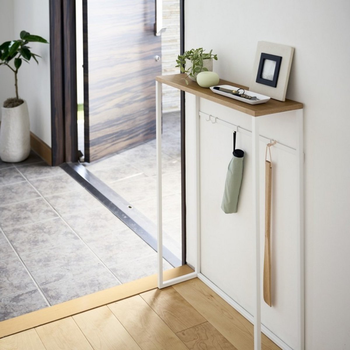 Table console ultra fine métal bois TOWER blanc, YAMAZAKI
