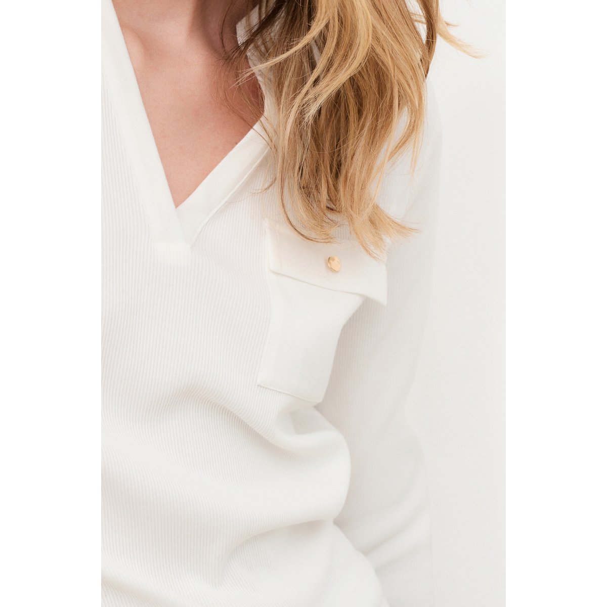 T-shirt droit col tunisien TMIMOSA blanc, CAROLL