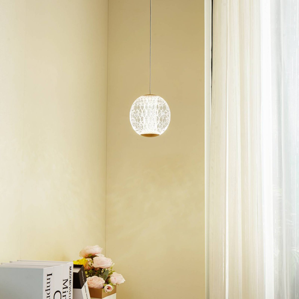 Suspension en métal antiqueLED, Ismenia laiton antique, transparent, LUCANDE