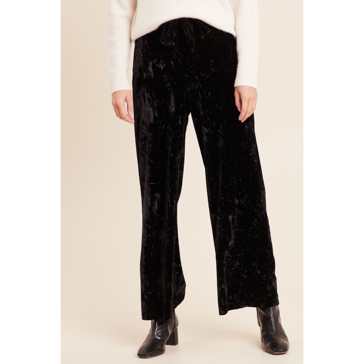 Pantalon large taille haute velours noir, BREAL