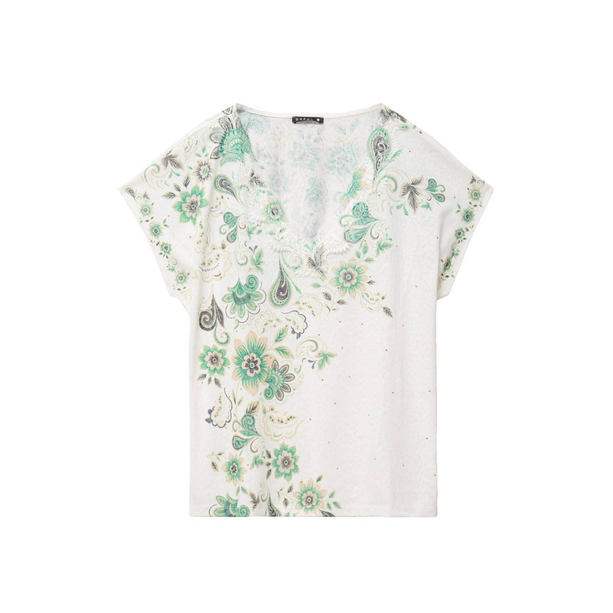 T-shirt col rond macramé manches courtes ecru, BREAL
