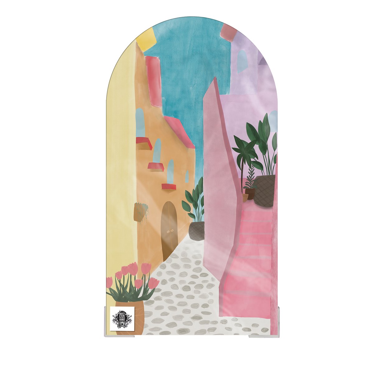 Toile Arche Plein été, ambiance du Sud rose, jaune, abricot, bleu azur, ART FOR THE HOME
