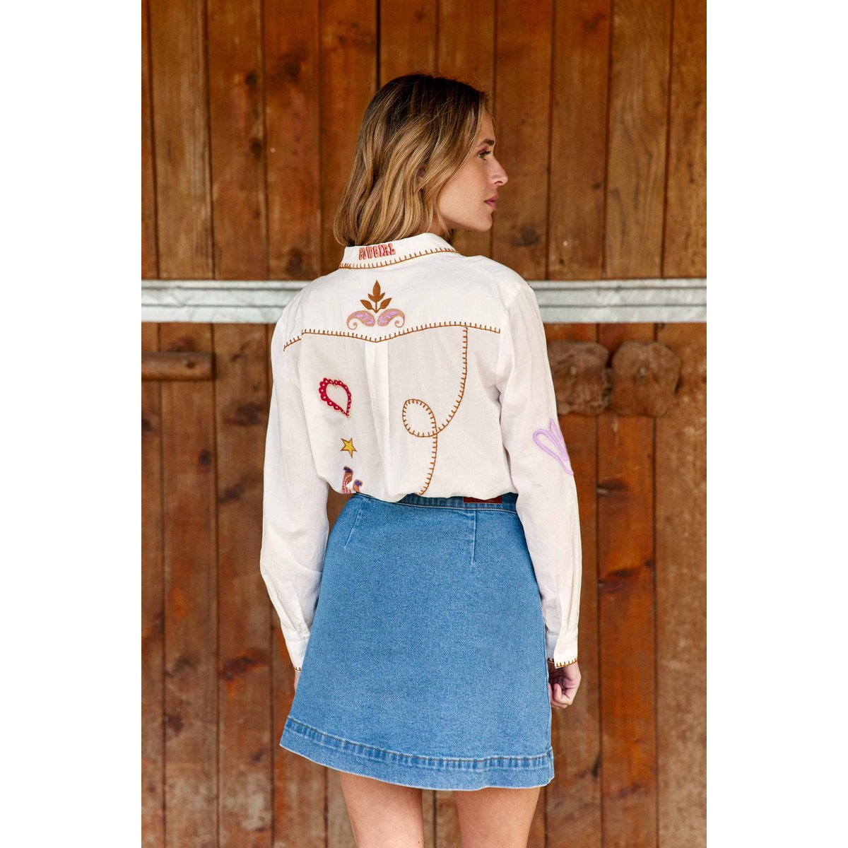 Chemisier manches longues col chemise imprimé broderie CLOTAIRE 11-ecru, LA PETITE ETOILE