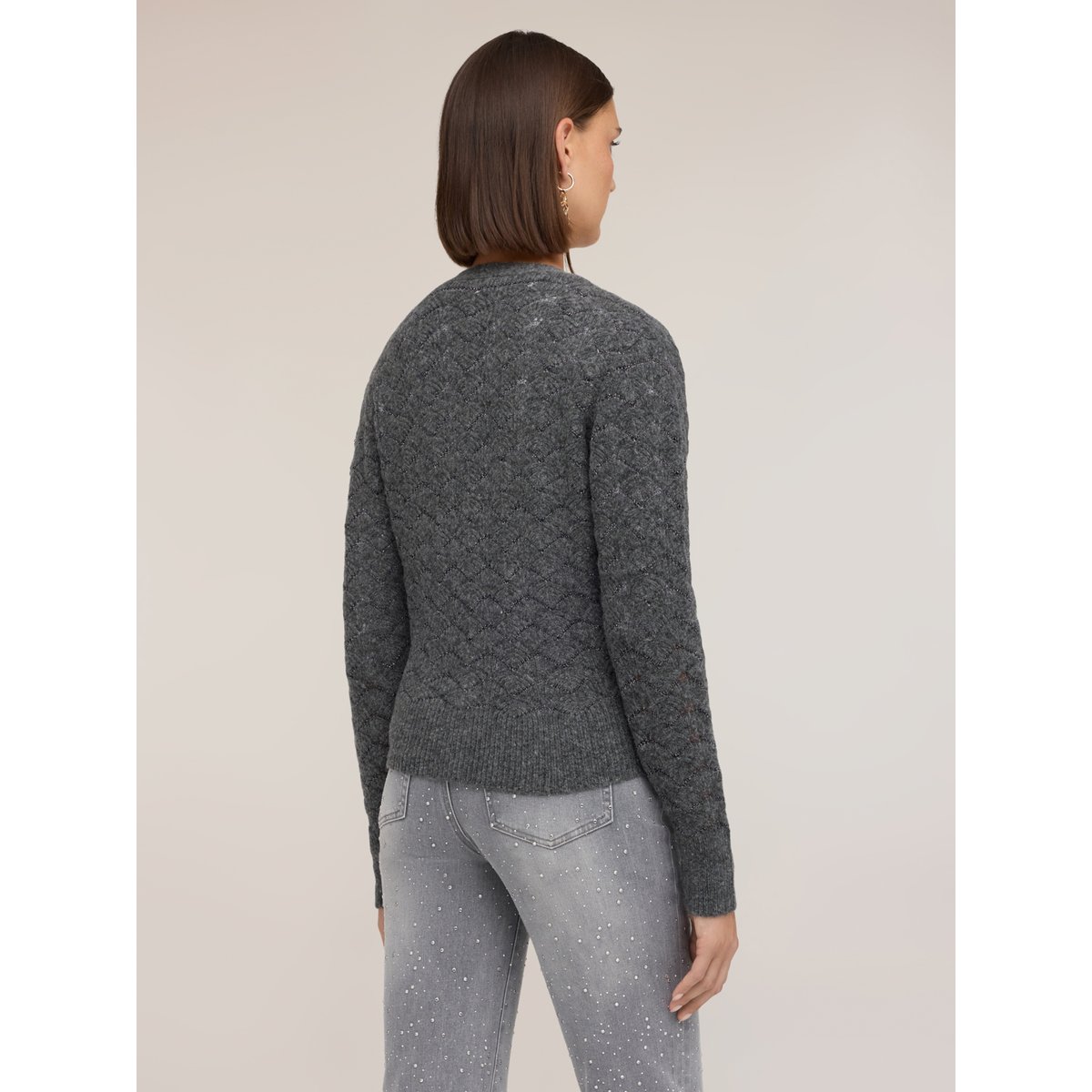 Cardigan court avec travail en éventail gris, MOTIVI