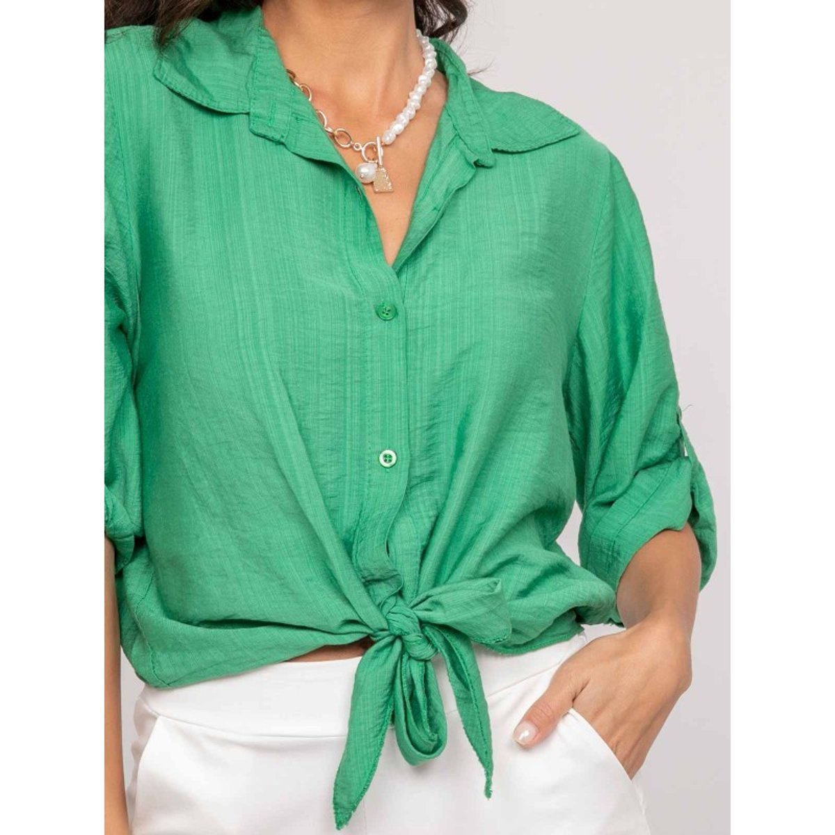 Chemise Manches Courtes Nouée Ovelie vert, DONA LISA