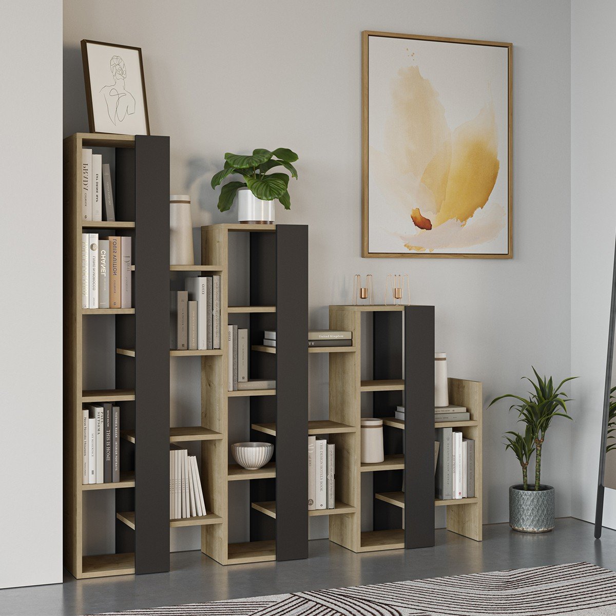 Étagère séparatrice Anissa - H151 cm chêne clair / gris, CALICOSY