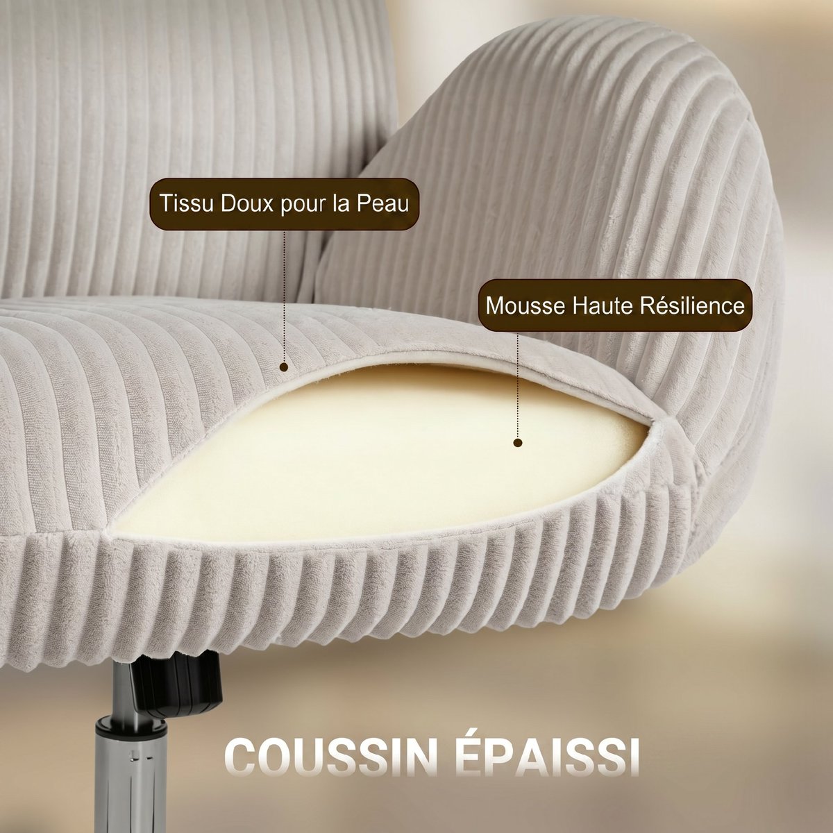 Chaise de bureau Velours Gris gris, HOMCOM