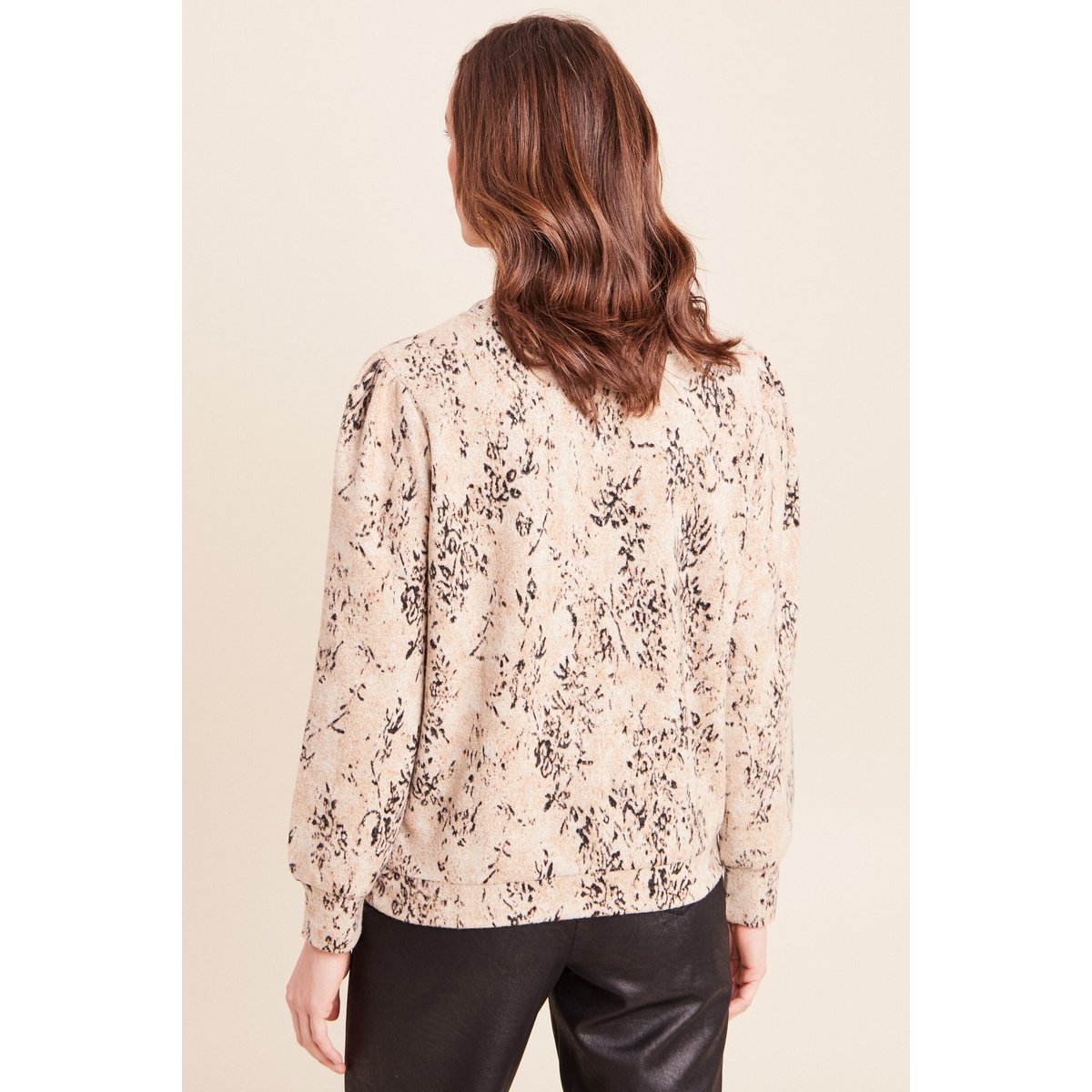 T-shirt court col rond manches longues beige, BREAL