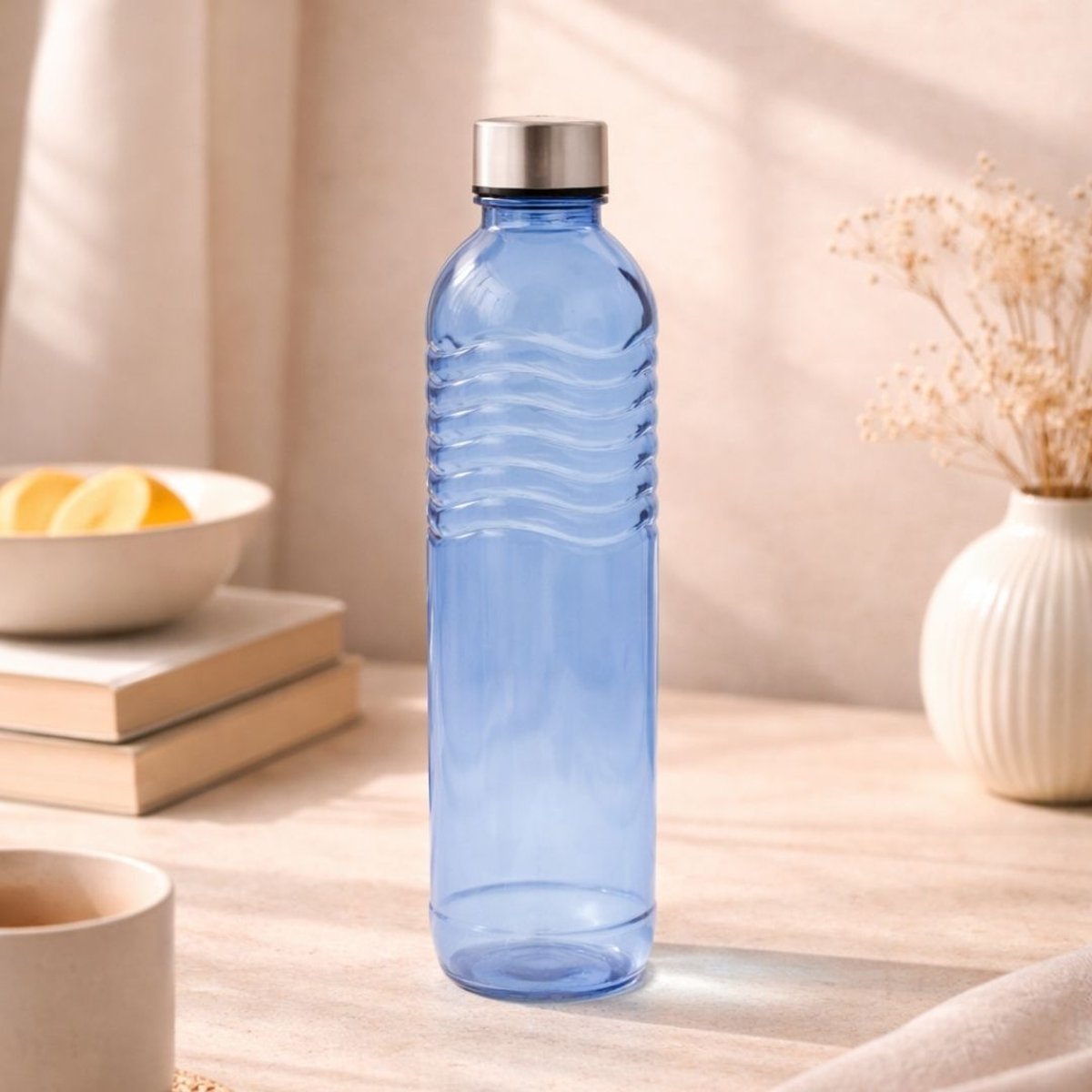 Bouteille bleue en verre coloré, GLOUPOP bleu, ARTIME