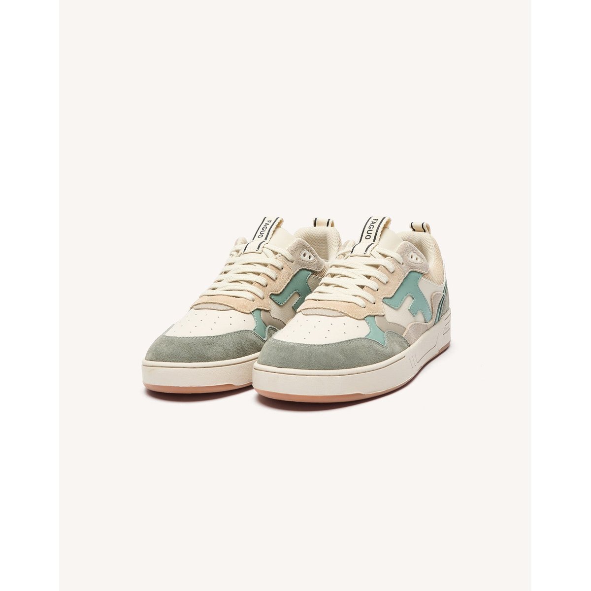 Baskets basses suede cuir DAHLIA beige et bleu, FAGUO