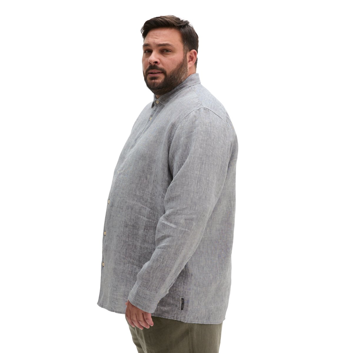 Chemise à col requin shaped en chambray de lin fin bleu moyen, MARC O'POLO