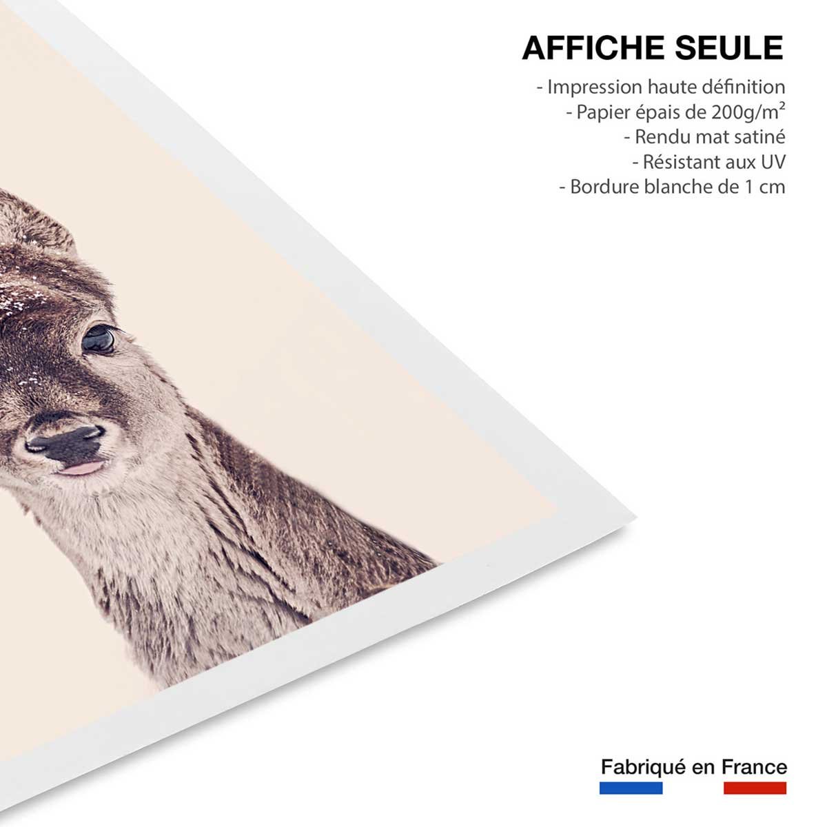 Affiche enfant biche enneigée affiche seule, HEXOA