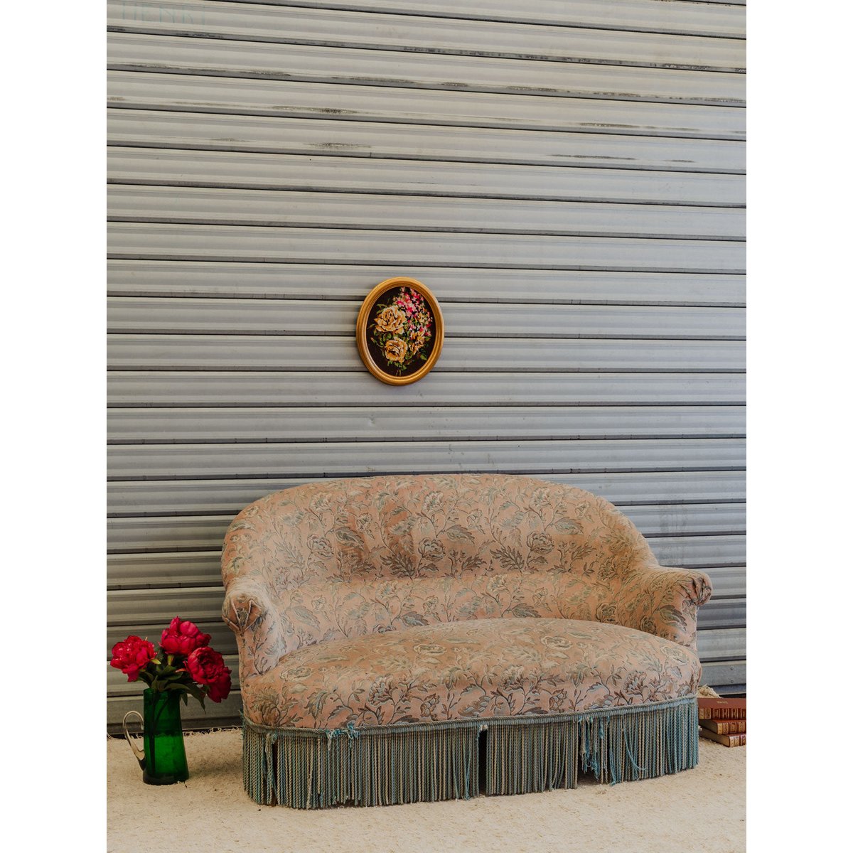 Banquette en tissu à motifs Martine N°159 - Bon état rose, DEBONGOUT