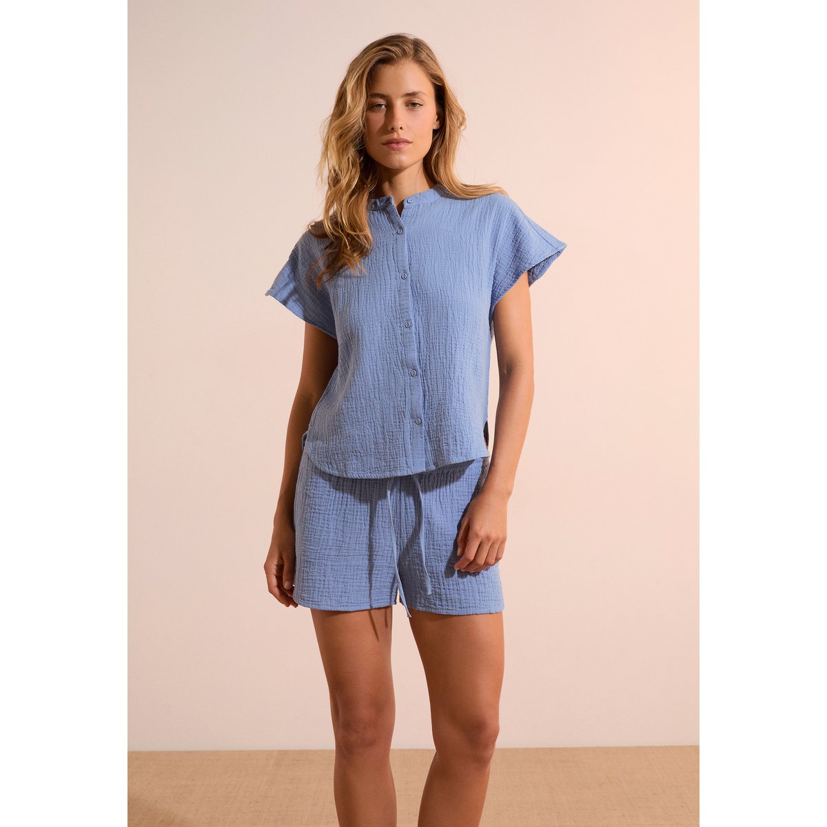 Short de pyjama en gaze de coton SOLEIA bleu, ETAM