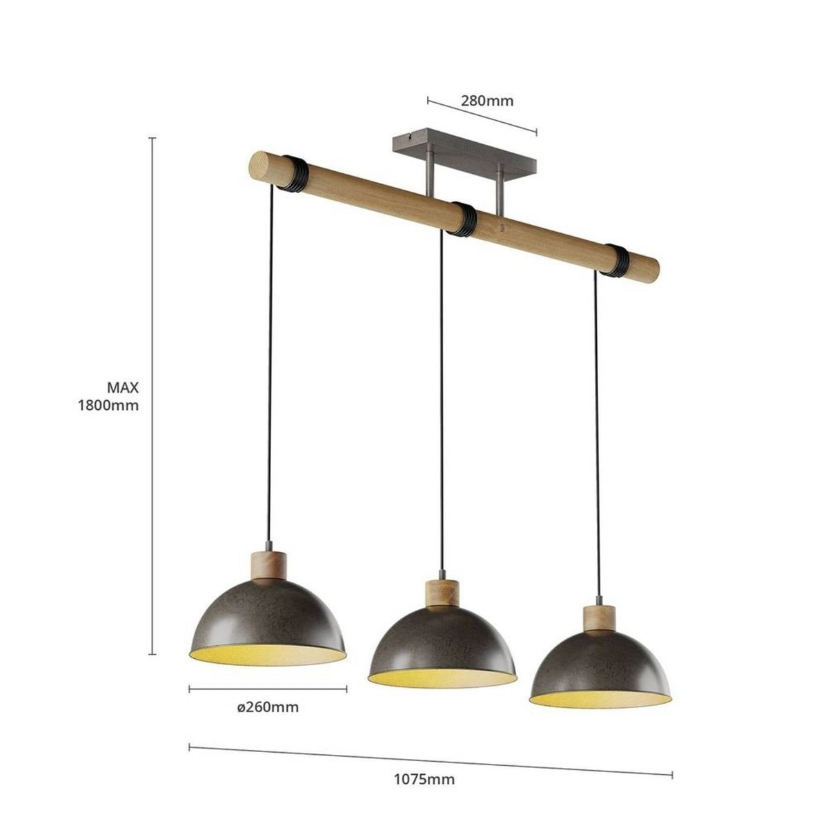 Suspension en métal industrielle, Holgar gris, bois clair, LINDBY