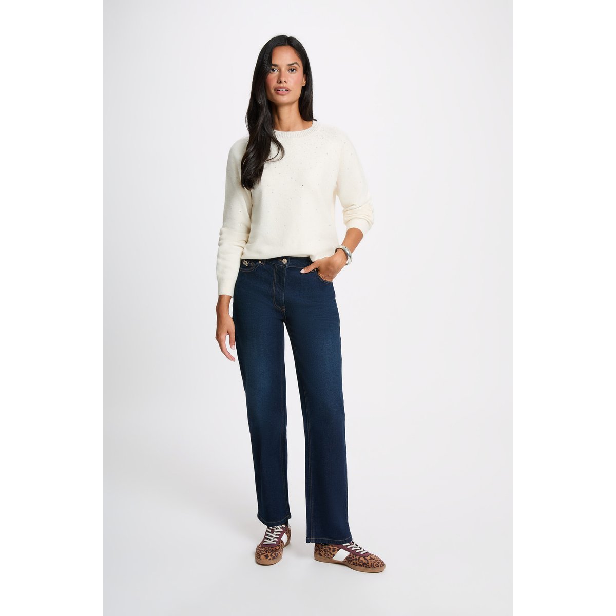 Pull ajusté strass ivoire, MORGAN