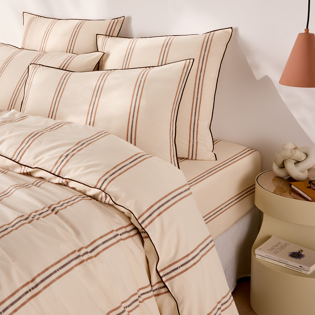 Funda de almohada de algodón lavado, a rayas, BRAVA rayas fondo crudo, LA REDOUTE INTERIEURS