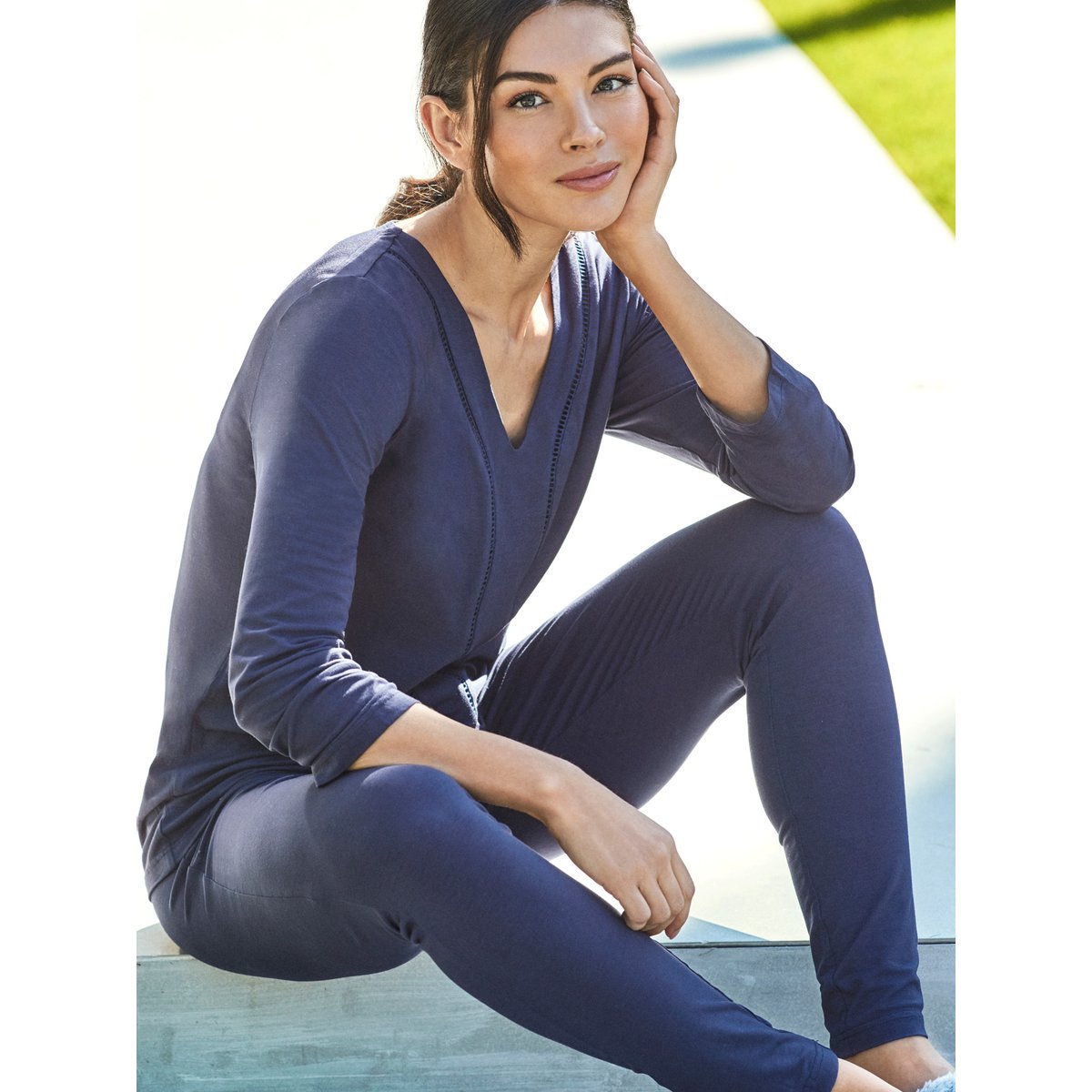 Tenue de détente et intérieur pyjama leggings haut Vainica bleu marine, SELMARK