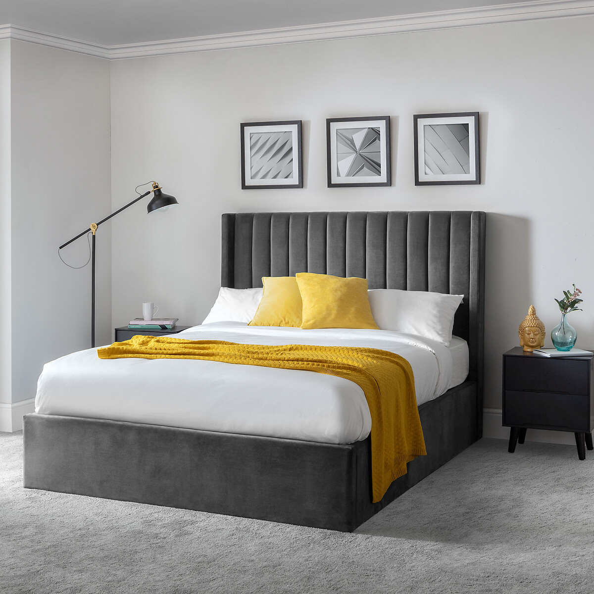 Varese Scalloped Velvet Ottoman Storage Bed grey, SO'HOME
