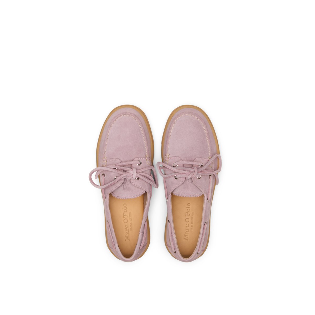 Chaussure bateau modèle Kara en cuir velours doux rose, MARC O'POLO