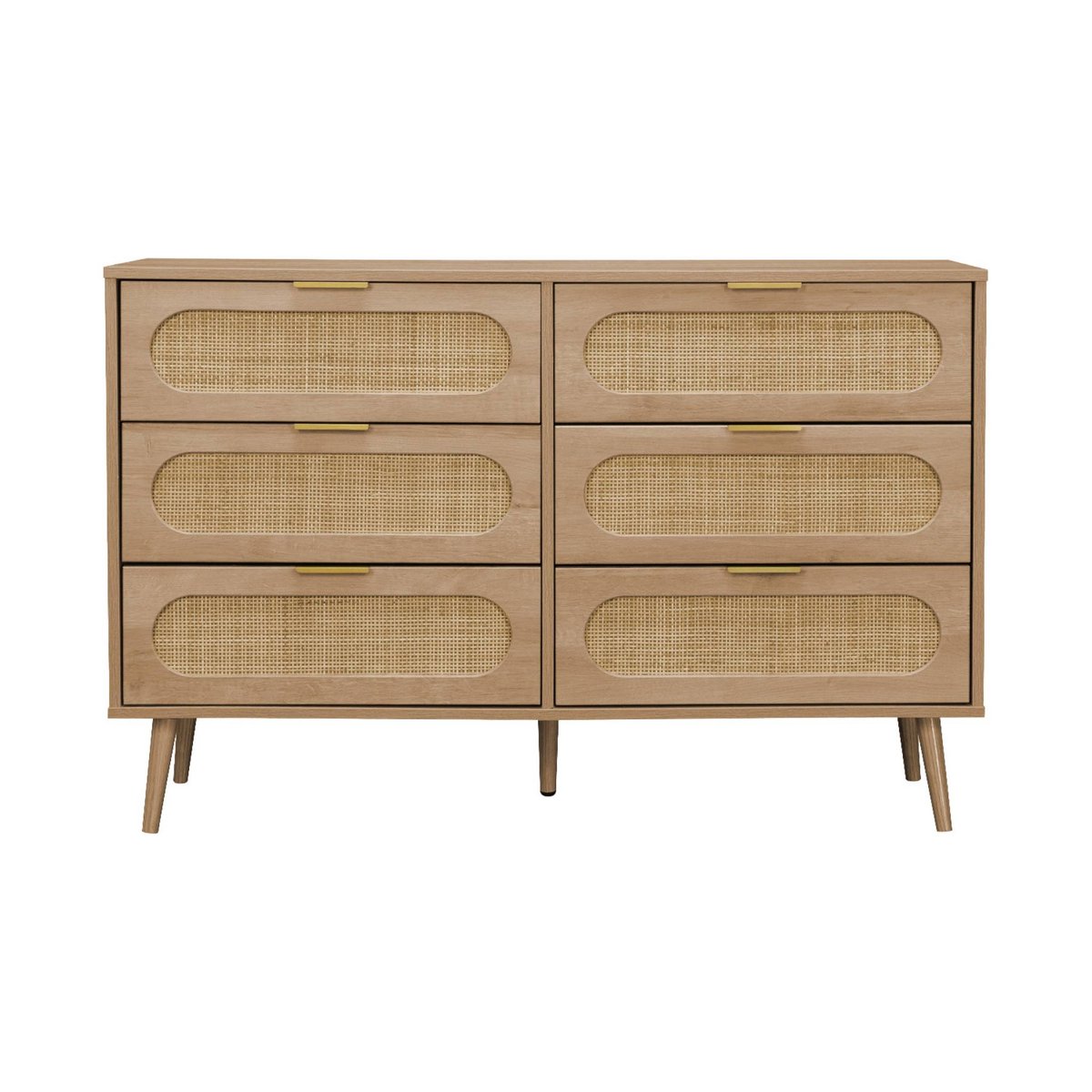 Commode décor bois et cannage arrondi 6 tiroirs EVA naturel, SWEEEK