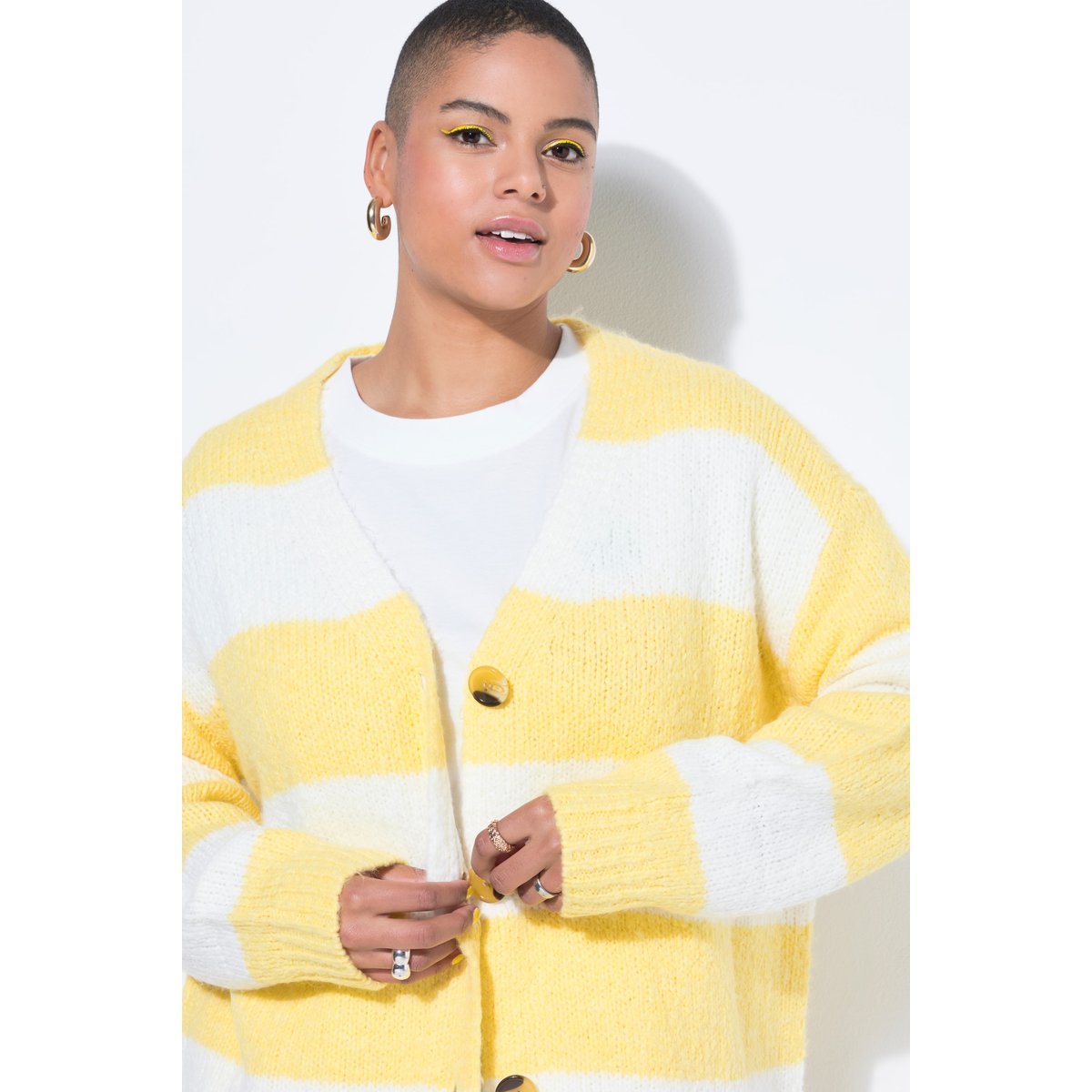 Cardigan oversize, larges rayures jaune clair, STUDIO UNTOLD