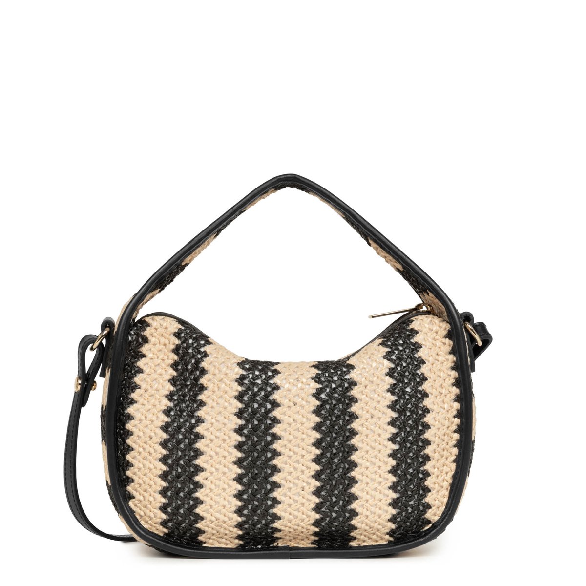 Petit sac besace MINI OSIER noir rayures, LANCASTER