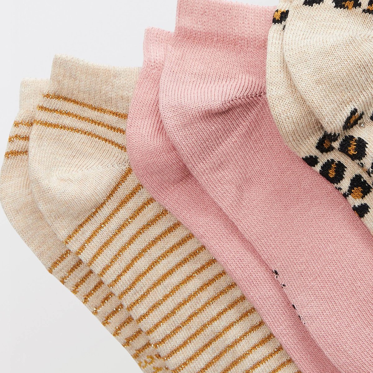 Lot de 3 paires de chaussettes courtes à motifs contenant du coton BIO caramel, MONOPRIX
