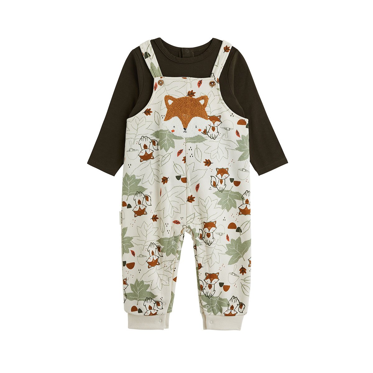 Ensemble salopette bébé en molleton et t-shirt Ginkgo ecru, PETIT BEGUIN
