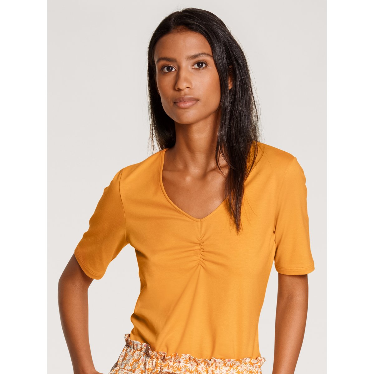 T-Shirt à manches courtes manches courtes Coton FAVOURITES jaune nid d'abeille, CALIDA