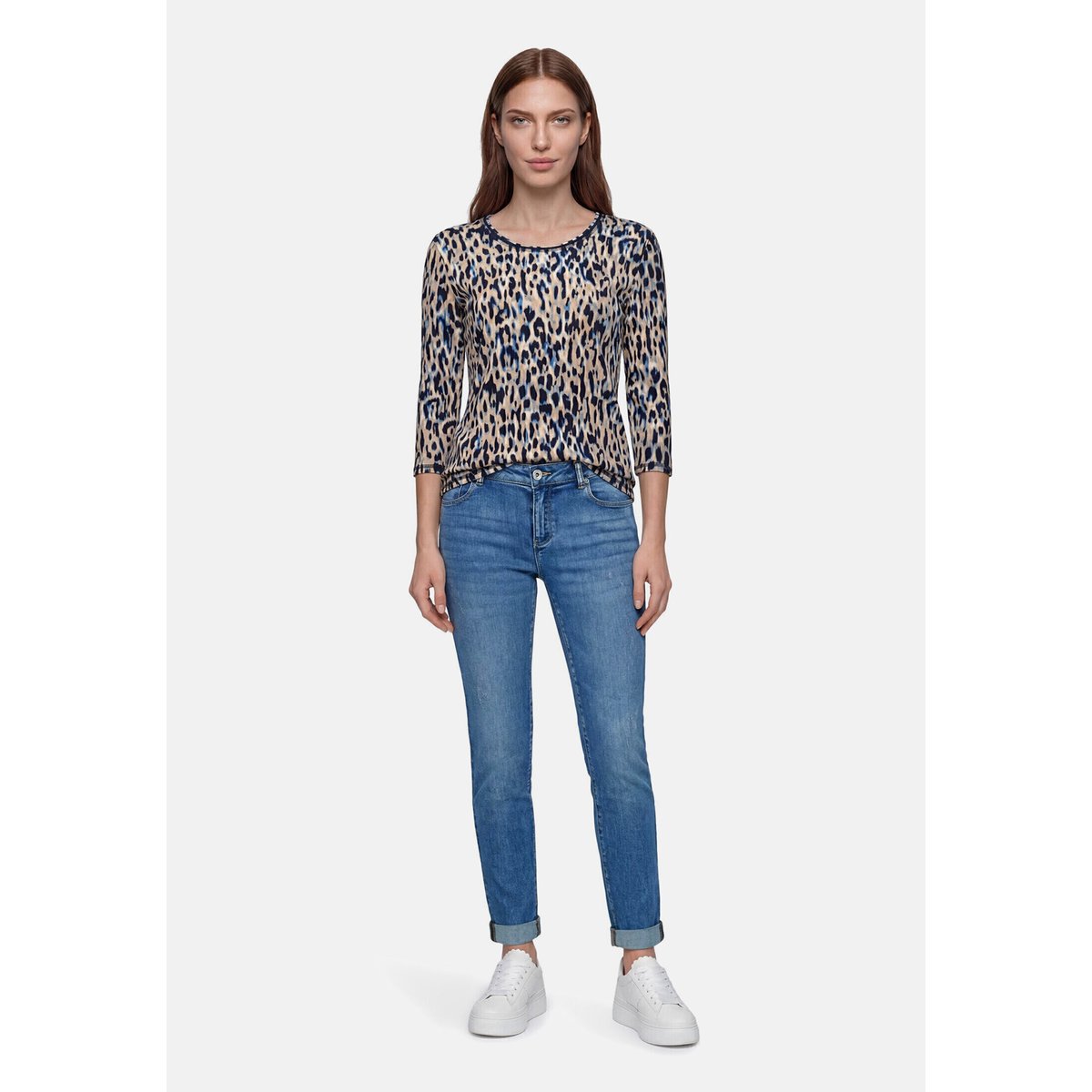 T-shirt basique de texture côtelée dark blue/beige, BETTY BARCLAY
