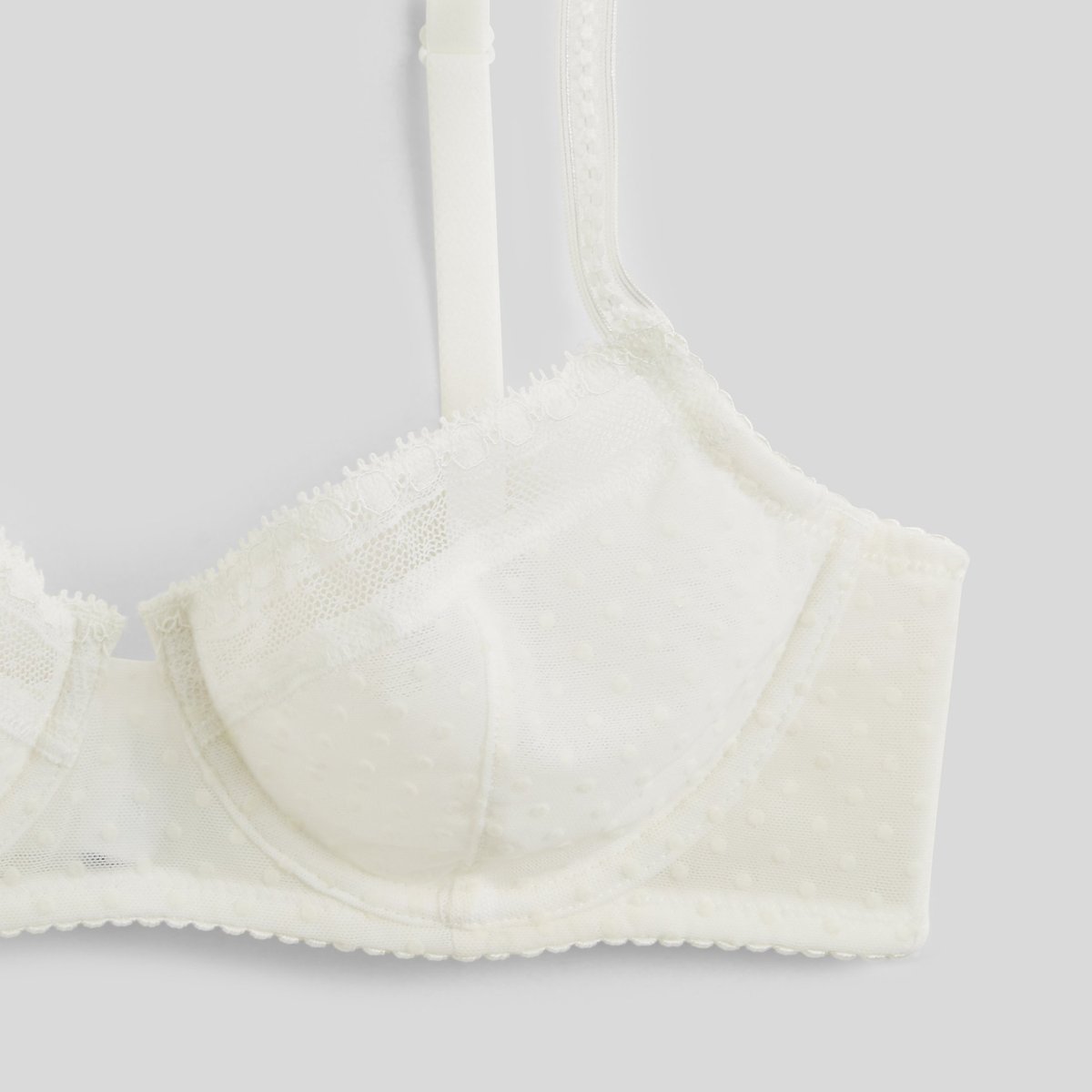 Soutien-gorge corbeille balconnet ADELE en tulle floqué ivoire, MONOPRIX