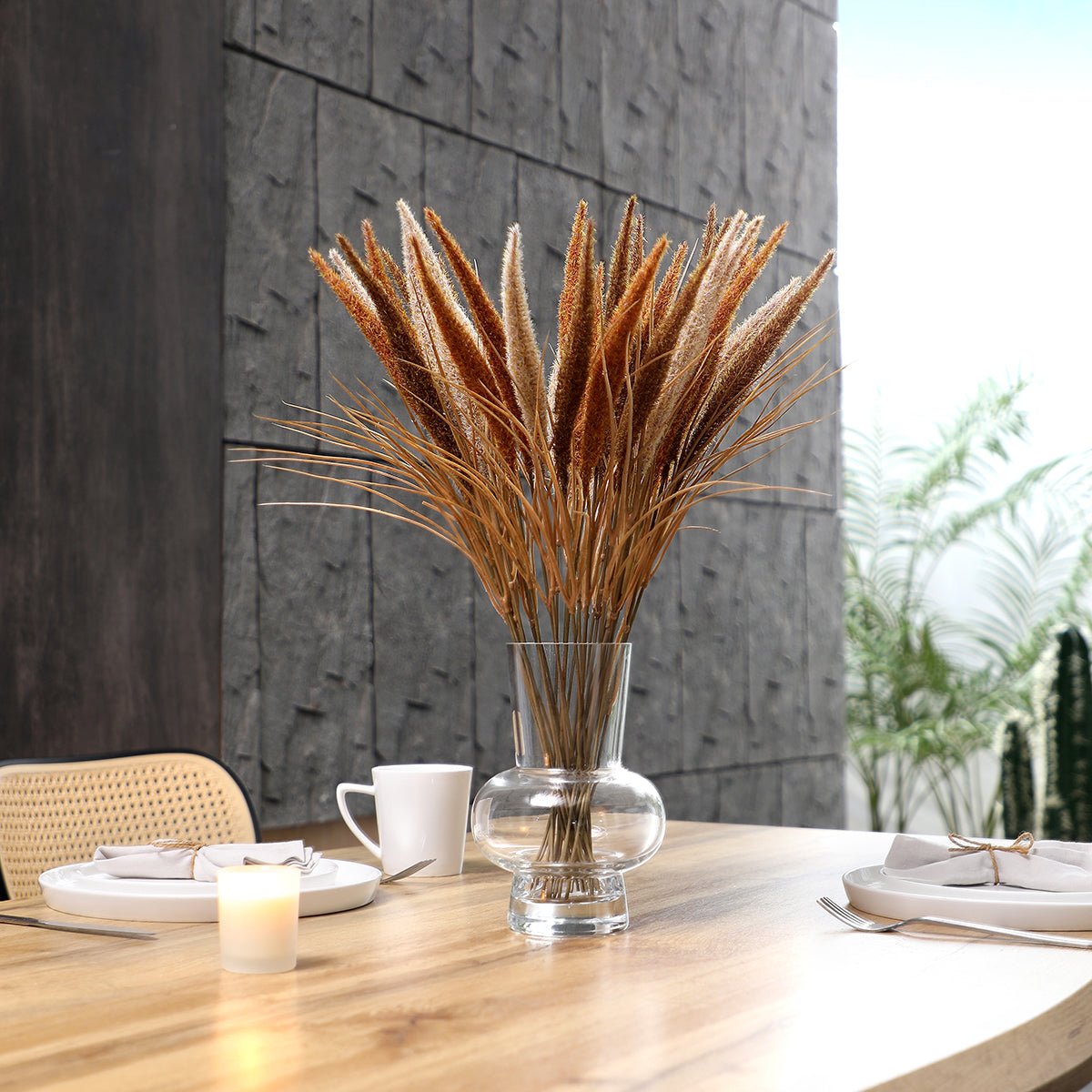 Bouquet de pampa 7 tiges artificielle H50 marron, SIA DECO