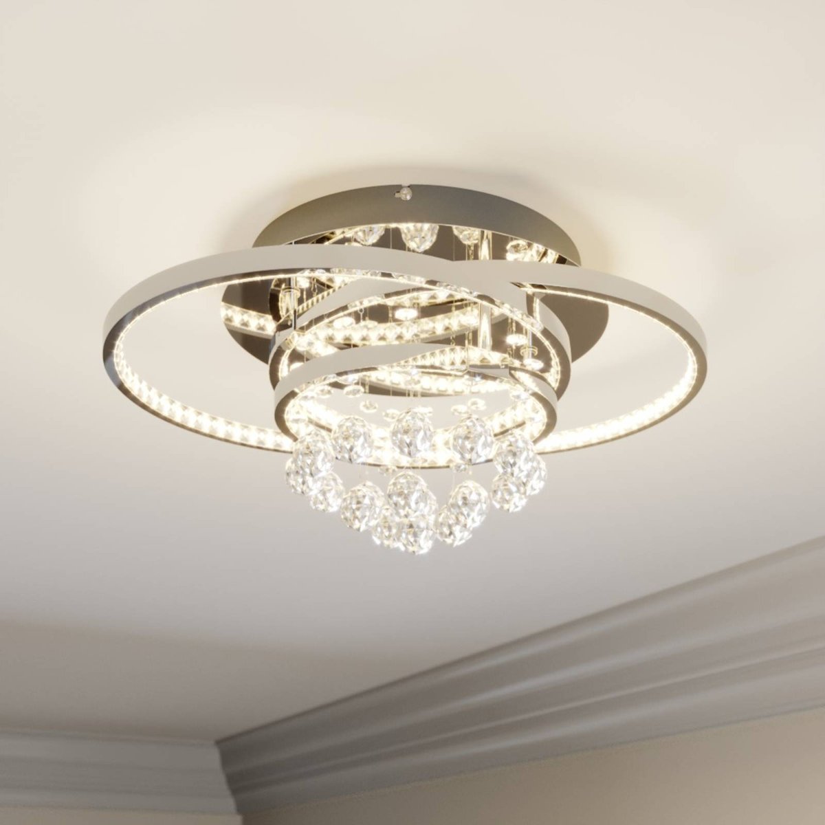 Plafonnier en métal moderneLED, Keely chrome, transparent, LUCANDE
