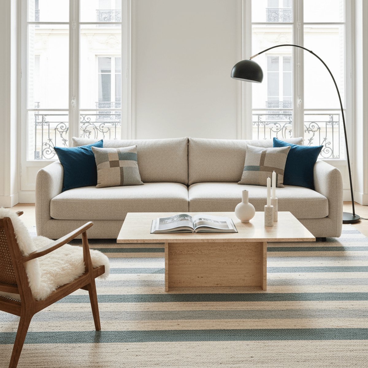 Tapis design en jute tissé main MISTRAL bleu naturel, AFK LIVING
