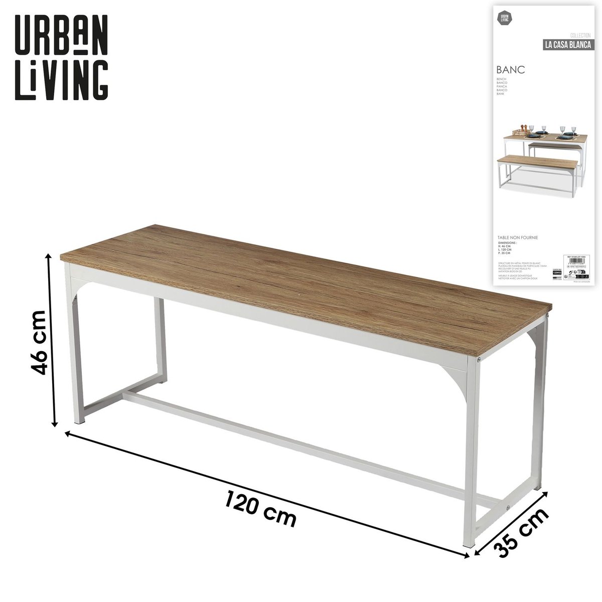 Banc d'intérieur 2 places design industriel CASA BLANCA beige, TOILINUX