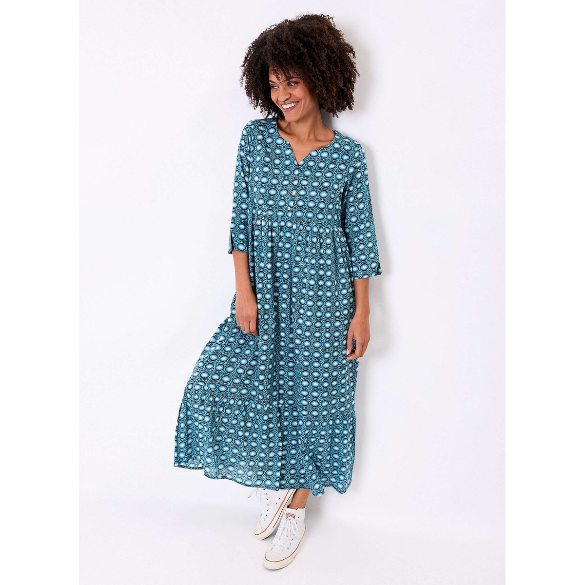 Robe longue imprimée voile de coton bio OLENCIA bleu olencia, LA FIANCÉE